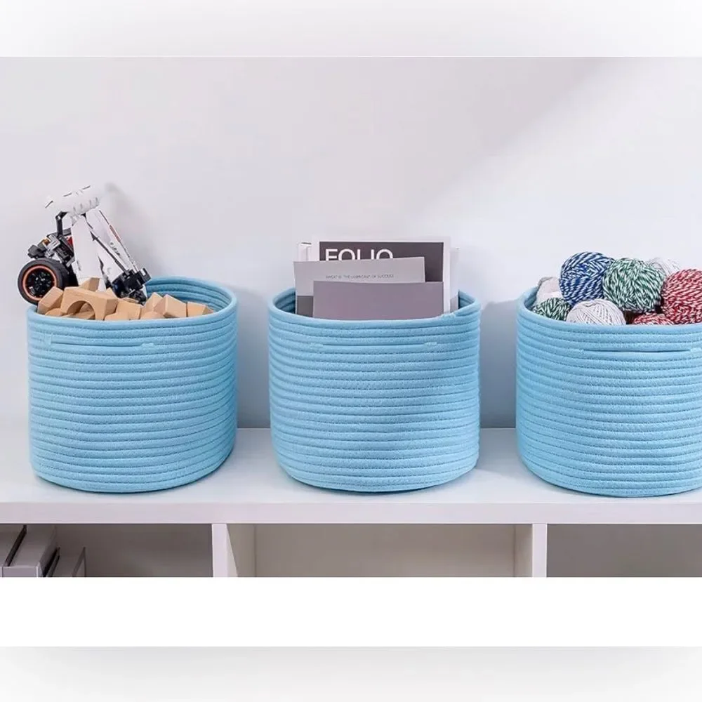 CubeLands bright blue rope baskets (3-piece). NEW